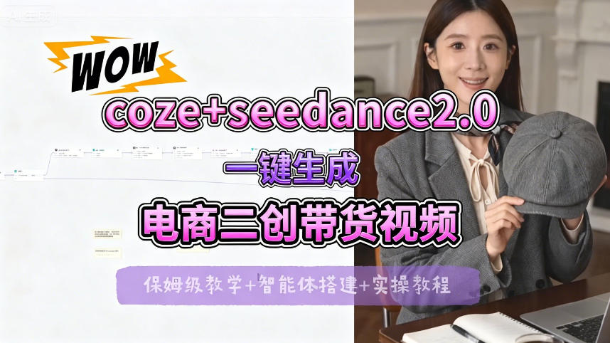 【Coze工作流搭建实操教程】seedance2.0+coze一键生成电商二创带货视频，全流程保姆级教学-hcnxn