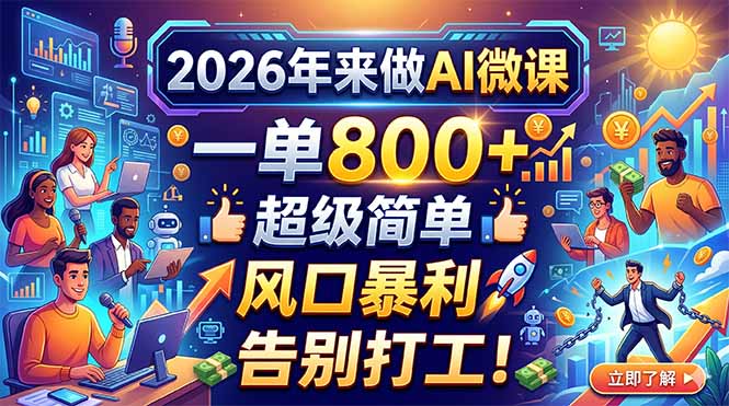 2026年来做AI微课，一单800+，超级简单，风口暴利，告别打工！-hcnxn