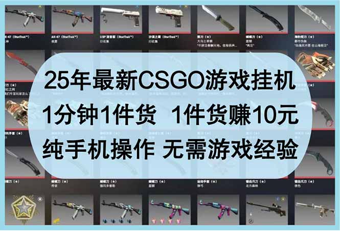25年最新CSGO游戏挂机，1分钟1件货，1件货赚10元 纯手机操作 无需游戏经验-hcnxn