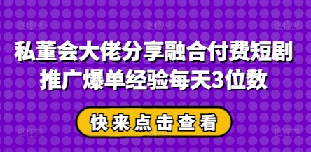 私董会大佬分享融合付费短剧推广爆单经验每天3位数-hcnxn