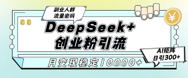 DeepSeek+创业粉精准引流，全新分享课4.0玩法，AI矩阵日引300+，多种变现方式，稳定月入1W-hcnxn