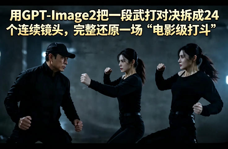 用GPT-Image2把一段武打对决拆成24个连续镜头，完整还原一场“电影级打斗”-hcnxn