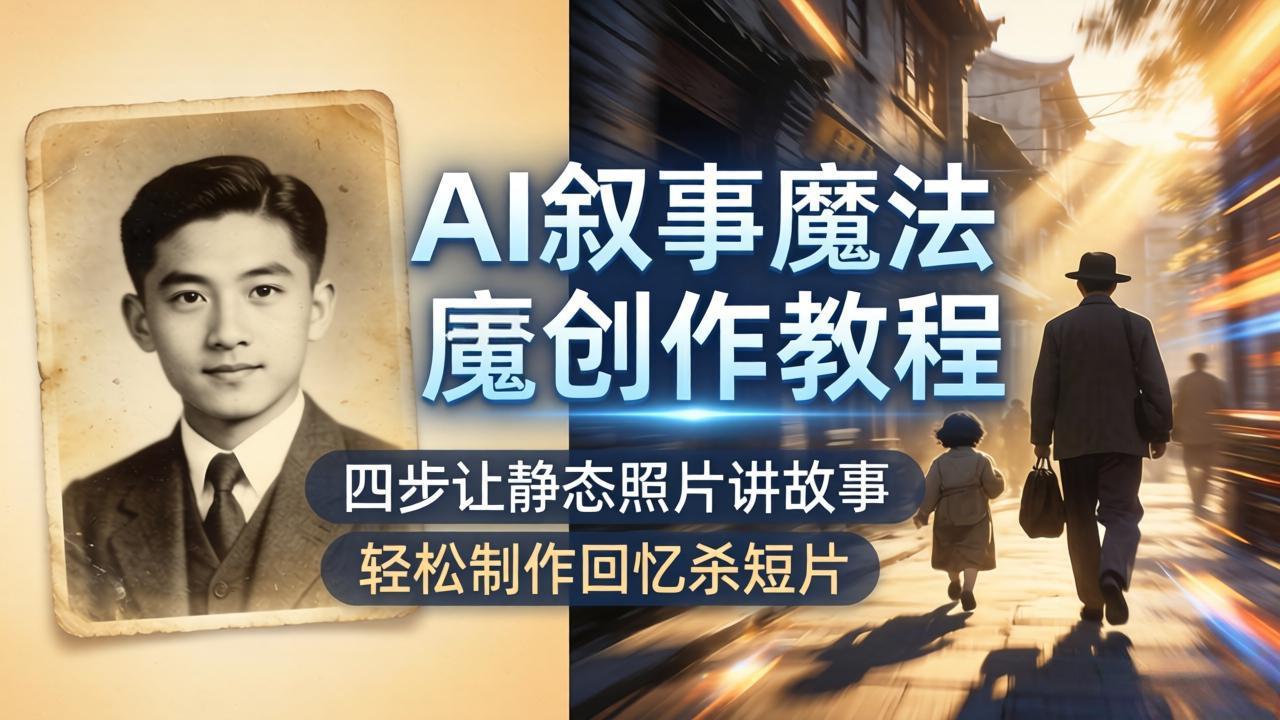 AI叙事魔法创作教程，四步让静态照片讲故事，老照片修复加动态特效，轻松制作回忆杀短片-hcnxn