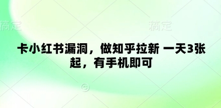 卡小红书漏洞，做知乎拉新 一天3张起，有手机即可-hcnxn