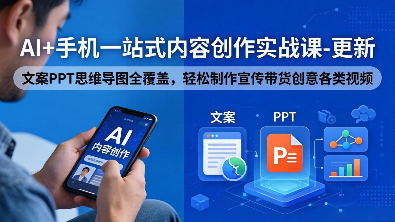 AI+手机一站式内容创作实战课-更新，文案PPT思维导图全覆盖，轻松制作宣传带货创意各类视频-hcnxn