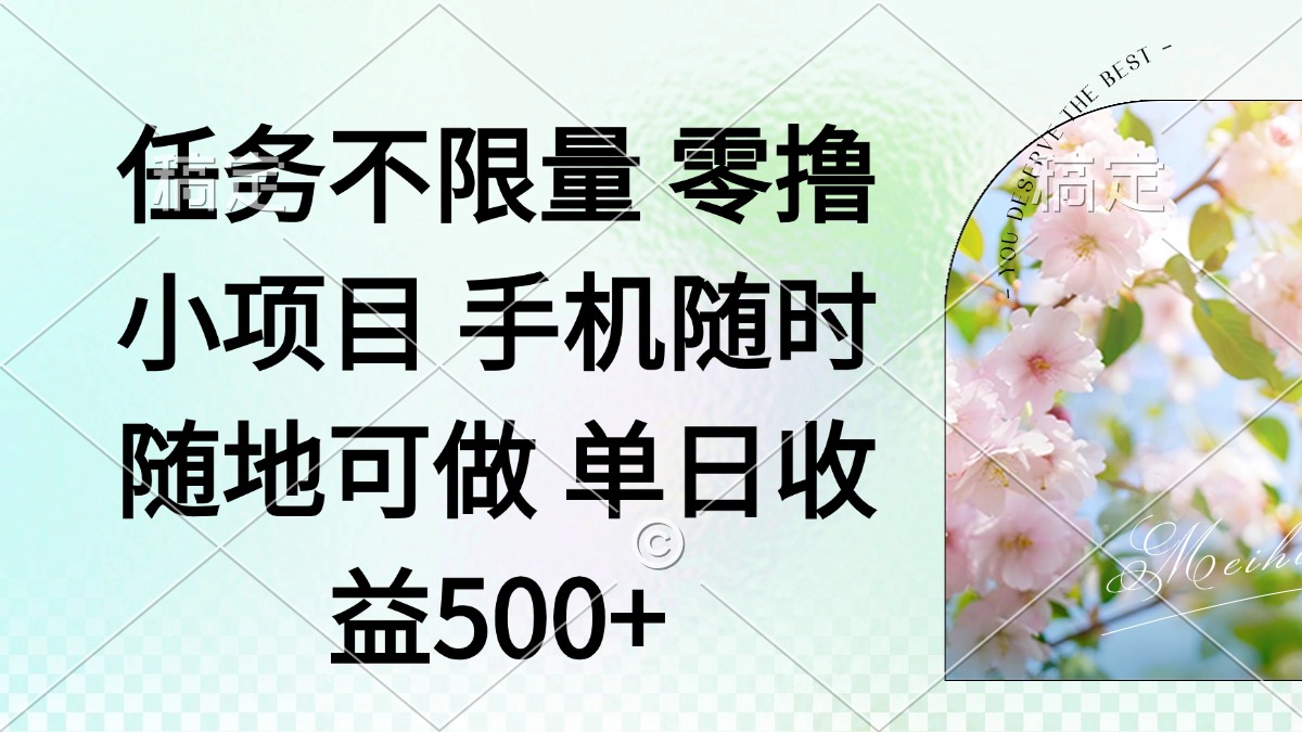 零撸小项目 手机随时可做 任务不限量 单日收益500＋-hcnxn