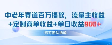 中老年赛道百万播放+流量主收益+定制收益，单日收益9张-hcnxn