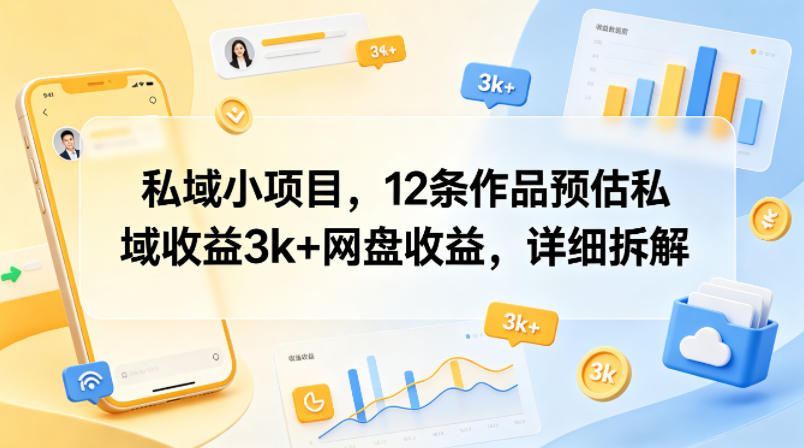 私域小项目，12条作品预估私域收益3k+网盘收益，详细拆解-hcnxn