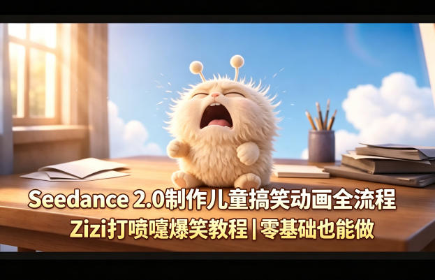 Seedance 2.0制作儿童搞笑动画全流程Zizi打喷嚏爆笑教程｜零基础也能做-hcnxn