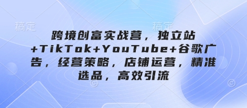 跨境创富实战营，独立站+TikTok+YouTube+谷歌广告，经营策略，店铺运营，精准选品，高效引流-hcnxn
