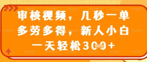 视频审核员，几秒一单，不限时间，不限地点，多做多得，新人小白一天轻松几张+【揭秘】-hcnxn