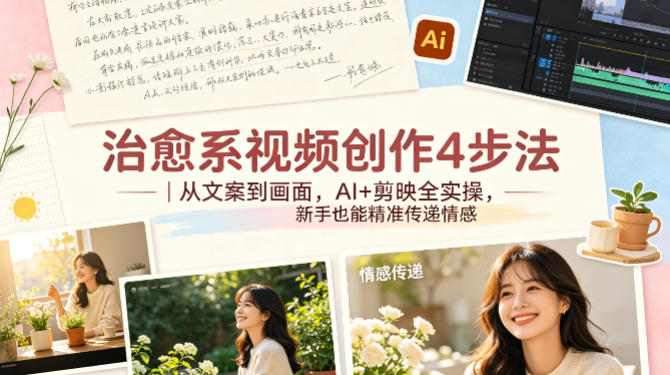 治愈系视频创作4步法｜从文案到画面，AI+剪映全实操，新手也能精准传递情感-hcnxn