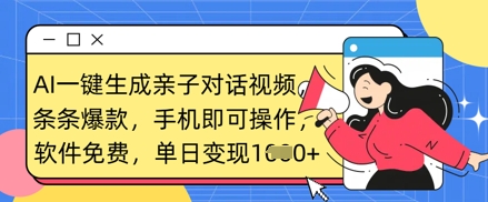 AI一键生成亲子对话视频，条条爆款，一部手机即可操作，单日变现数张-hcnxn