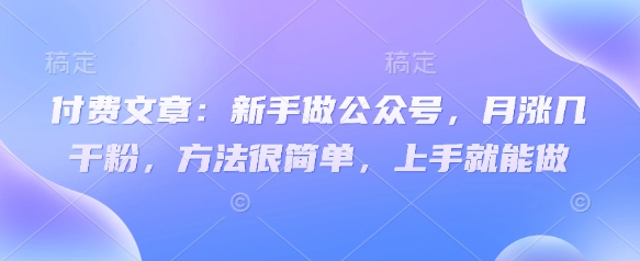 付费文章：新手做公众号，月涨几干粉，方法很简单，上手就能做-hcnxn