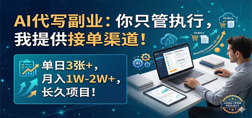AI代写副业：你只管执行，我提供接单渠道！单日3张+，月入1W-2W+，长久项目-hcnxn