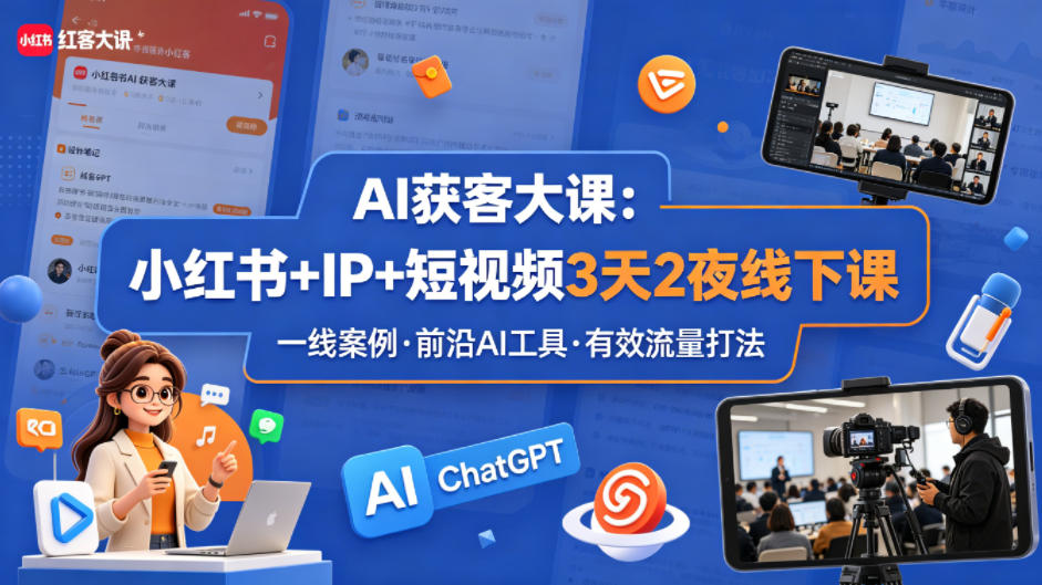 AI获客大课小红书+IP+短视频3天2夜线下课，用最真实的一线案例，最前沿的AI工具，最有效的流量打法-hcnxn