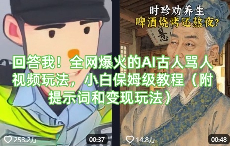 回答我！全网爆火的AI古人骂人视频玩法，小白保姆级教程(附提示词和变现玩法)-hcnxn