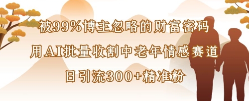 被99%博主忽略的财富密码：用AI批量收割中老年情感赛道，日引流300+精准粉-hcnxn