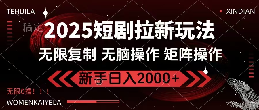 2025短剧拉新玩法，无需注册登录，无限0撸，无脑批量操作日入2000+-hcnxn