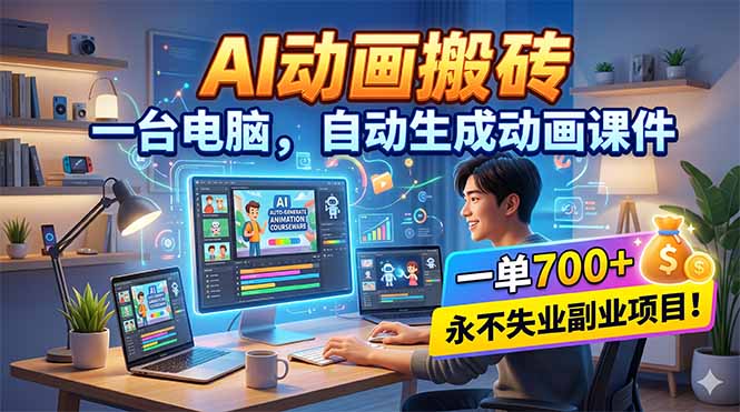 AI动画搬砖，一台电脑，自动生成动画课件，一单800+  永不失业副业项目！-hcnxn