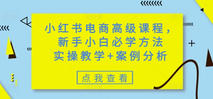 小红书电商高级课程，新手小白必学方法，实操教学+案例分析-hcnxn
