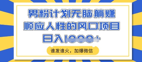 男粉计划无脑躺Z，顺应人性的风口项目，谁发谁火，加爆微信，日入多张【揭秘】-hcnxn