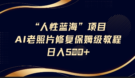 人性蓝海AI老照片修复项目保姆级教程，长期复购，轻松日入5张-hcnxn