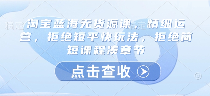 淘宝蓝海无货源课，精细运营，拒绝短平快玩法，拒绝简短课程凑章节-hcnxn