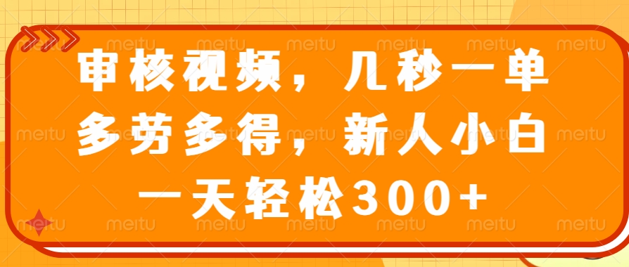 审核视频，几秒一单，多劳多得，新人小白一天轻松300+-hcnxn