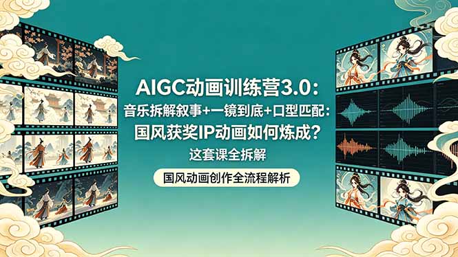 AIGC动画训练营3.0：音乐拆解叙事+一镜到底+口型匹配：国风获奖IP动画如何炼成？这套课全拆解-hcnxn