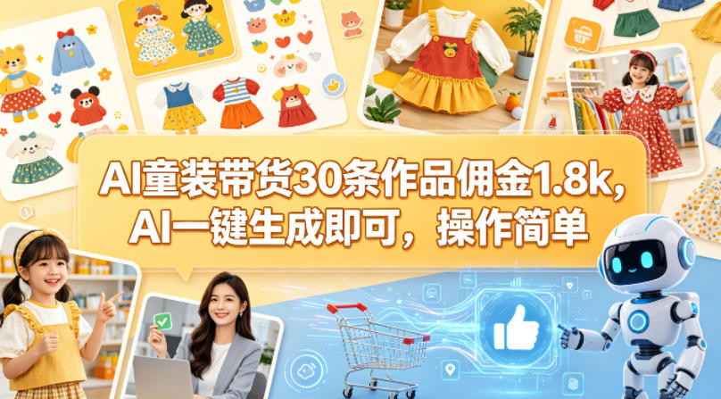 AI童装带货30条作品佣金1.8k，AI一键生成即可，操作简单-hcnxn