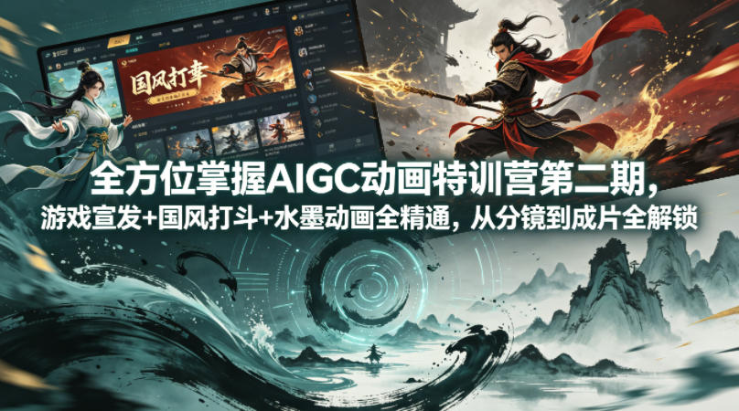 全方位掌握AIGC动画特训营第二期，游戏宣发+国风打斗+水墨动画全精通，从分镜到成片全解锁-hcnxn