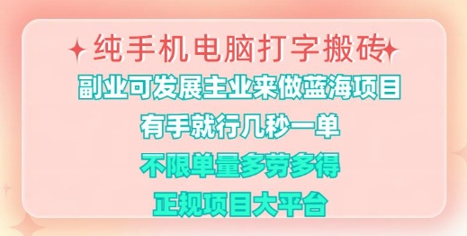 纯手机电脑打字搬砖，有手就行，几秒一单，多劳多得，正规项目大平台【揭秘】-hcnxn