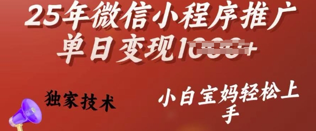 25年微信小程序推广单日变现多张，独家技术，小白宝妈轻松上手【揭秘】-hcnxn