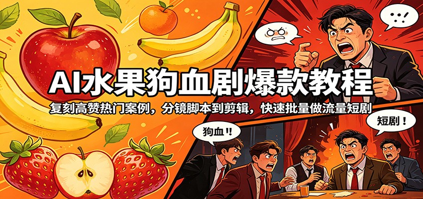 AI水果狗血剧爆款教程：复刻高赞热门案例，分镜脚本到剪辑，快速批量做流量短剧-hcnxn