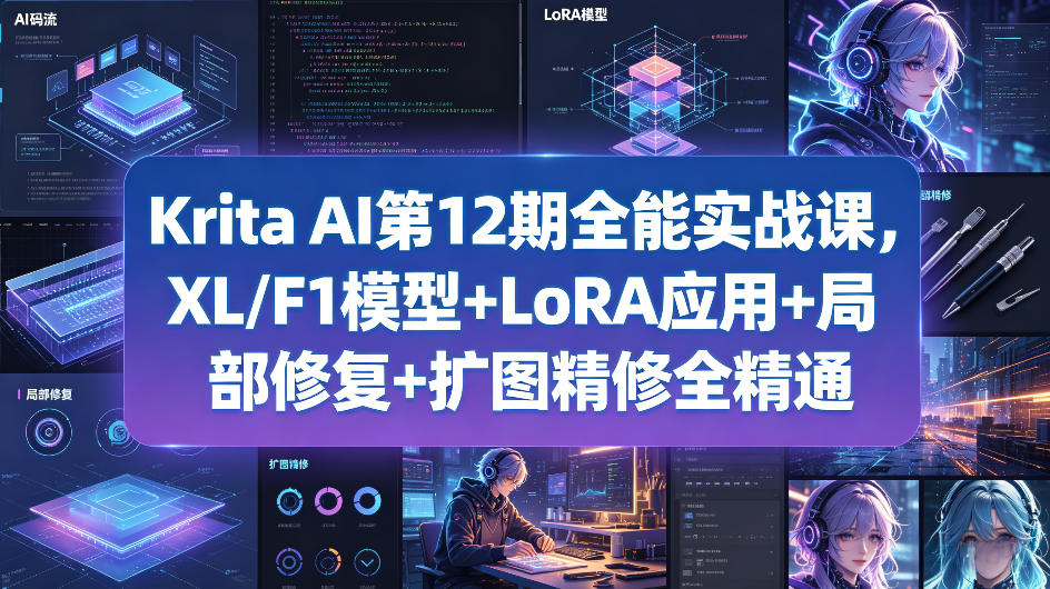 Krita AI第12期全能实战课，XL/F1模型+LoRA应用+局部修复+扩图精修全精通-hcnxn