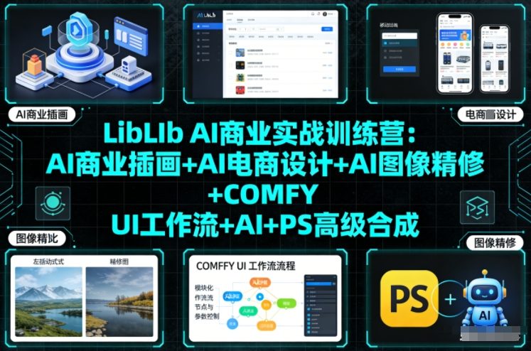 LibLIb AI商业实战训练营：AI商业插画+AI电商设计+AI图像精修+COMFY UI工作流+AI+PS高级合成-hcnxn