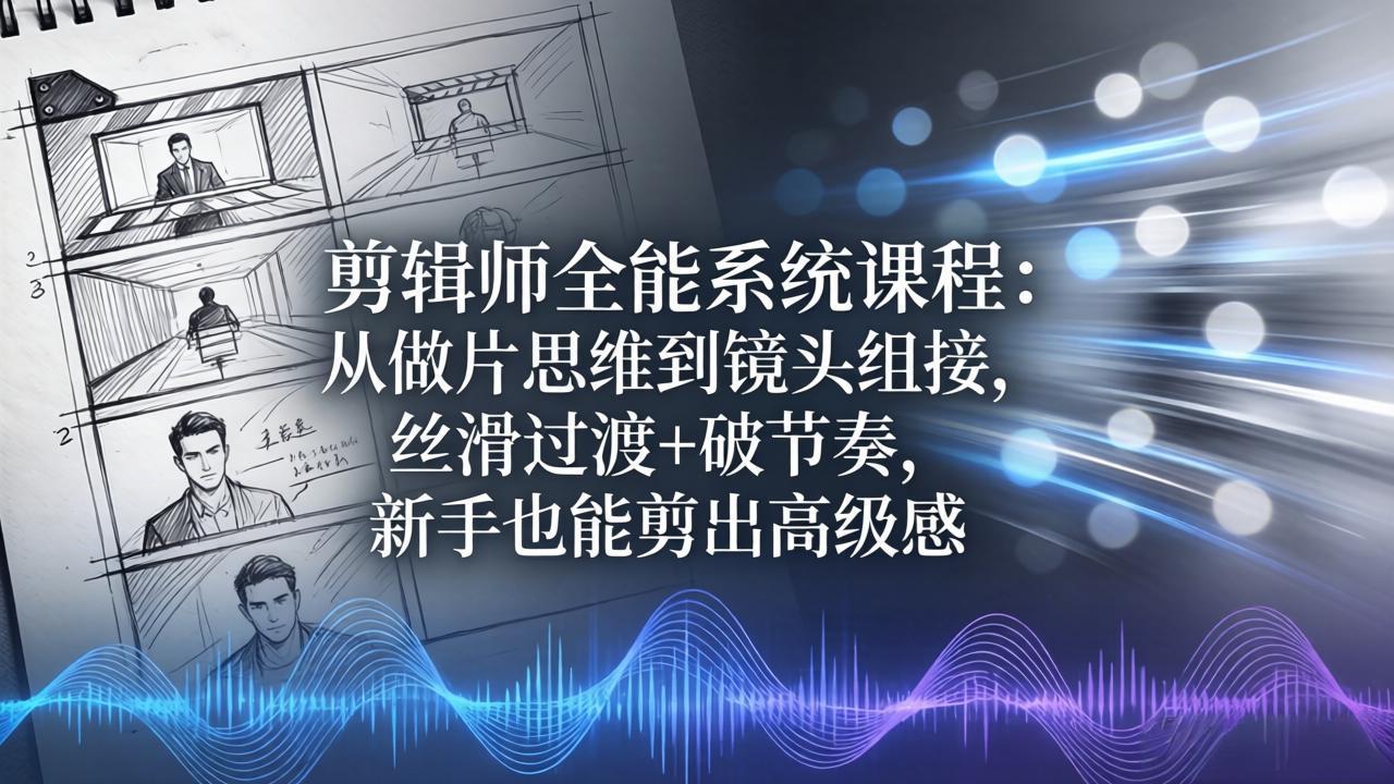 剪辑师全能系统课程：从做片思维到镜头组接，丝滑过渡+破节奏，新手也能剪出高级感-hcnxn