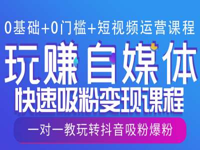 0基础+0门槛+短视频运营课程，玩赚自媒体快速吸粉变现课程，一对一教玩转抖音吸粉爆粉-hcnxn