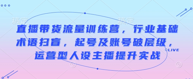 直播带货流量训练营，行业基础术语扫盲，起号及账号破层级，运营型人设主播提升实战-hcnxn