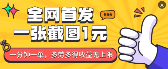 全网首发，一张截图1块钱，一分钟一单，多劳多得，收益无上限-hcnxn