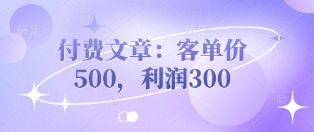 付费文章：客单价500，利润300-hcnxn