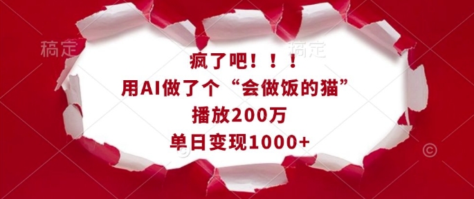 疯了吧！用AI做了个“会做饭的猫”，播放200万，单日变现1k-hcnxn