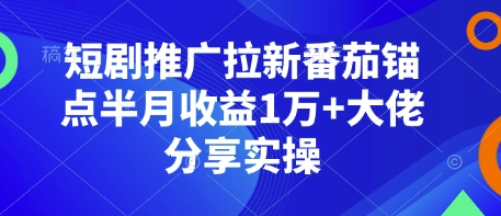 短剧推广拉新番茄锚点半月收益1万+大佬分享实操-hcnxn