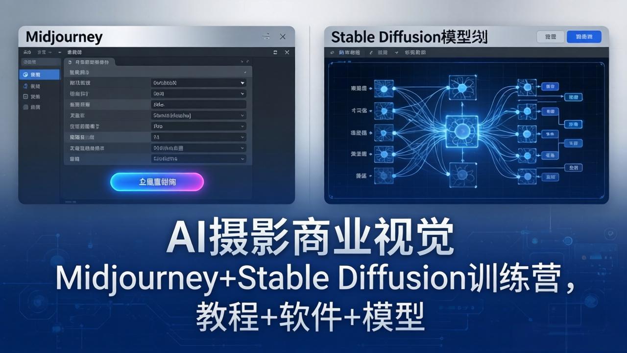 AI摄影商业视觉Midjourney+Stable Diffusion训练营，教程+软件+模型-hcnxn