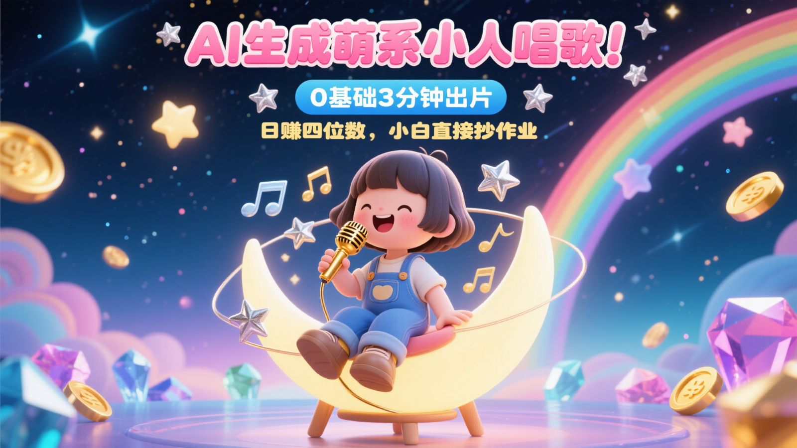 AI生成萌系小人唱歌！0基础3分钟出片，28个作品涨粉9万，日赚四位数，小白直接抄作业-hcnxn