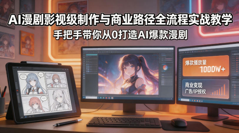 AI漫剧影视级制作与商业路径全流程实战教学，手带你从0打造AI爆款漫剧-hcnxn