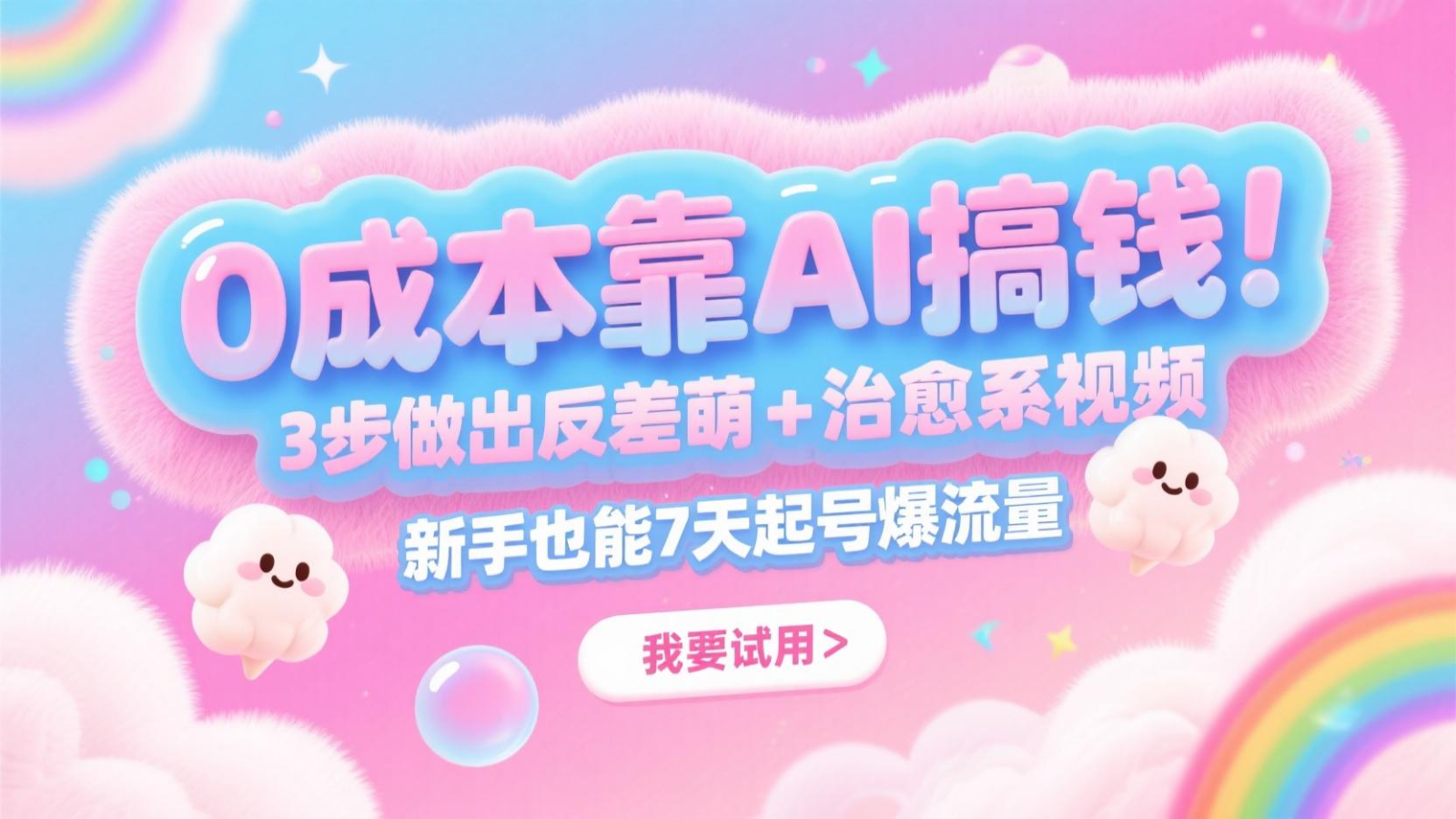 0成本靠AI搞钱！3步做出反差萌+治愈系视频，新手也能7天起号爆流量，月入5位数-hcnxn
