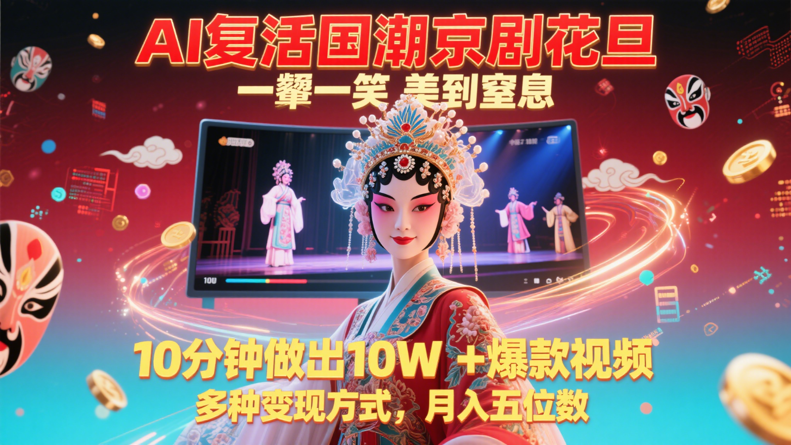AI复活国潮京剧花旦，一颦一笑美到窒息，10分钟做出10W+爆款视频，多种变现方式-hcnxn