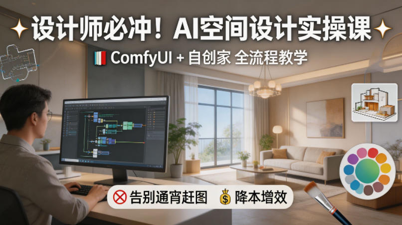 设计师必冲！AI空间设计实操课，ComfyUI+自创家全教学，告别通宵赶图，降本增效-hcnxn